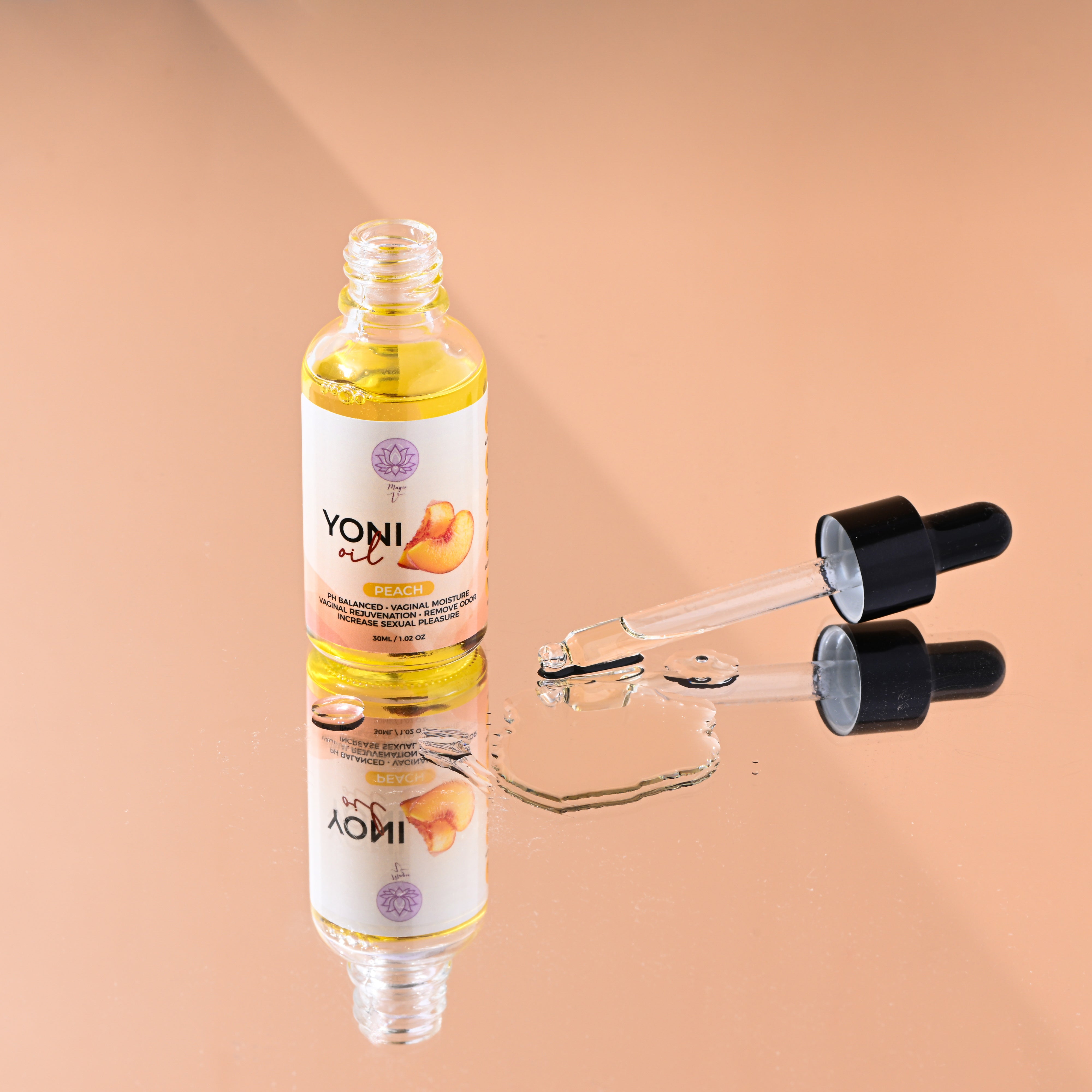 Peach yoni oil for hydrating feminine care and intimate wellness