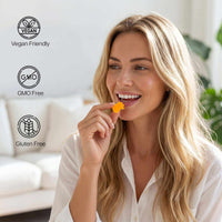 Premium Feminine Balance Gummies for women's vaginal health and hormonal balance, tropical pineapple flavor, vegan and gluten-free.