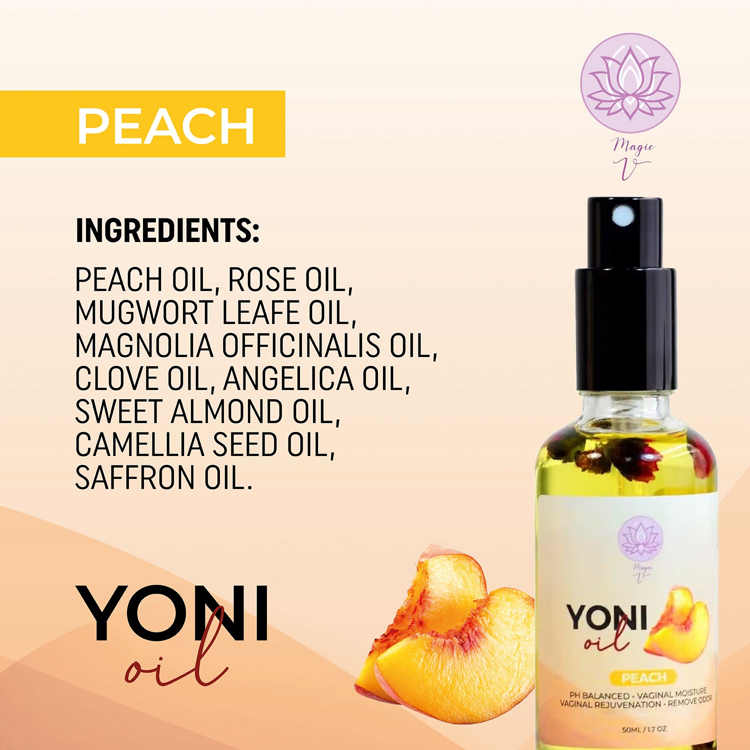 Yoni Oil Spray Peach Scent - Hydrating Feminine Care for Confidence
