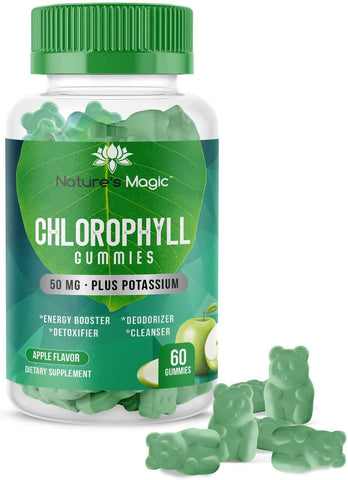 Nature's Magic Chlorophyll Gummies 50MG Apple Flavored Plus Potassium, Organic & Vegan Friendly - Magic V Steam
